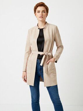 H&M Blush Pink Faux Suede Belted Jacket Coat Sz 6